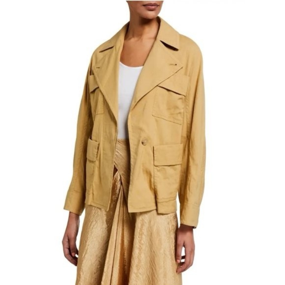 Vince Belted Linen Blend Jacket in Tan Beige Size XXS - Picture 3 of 16